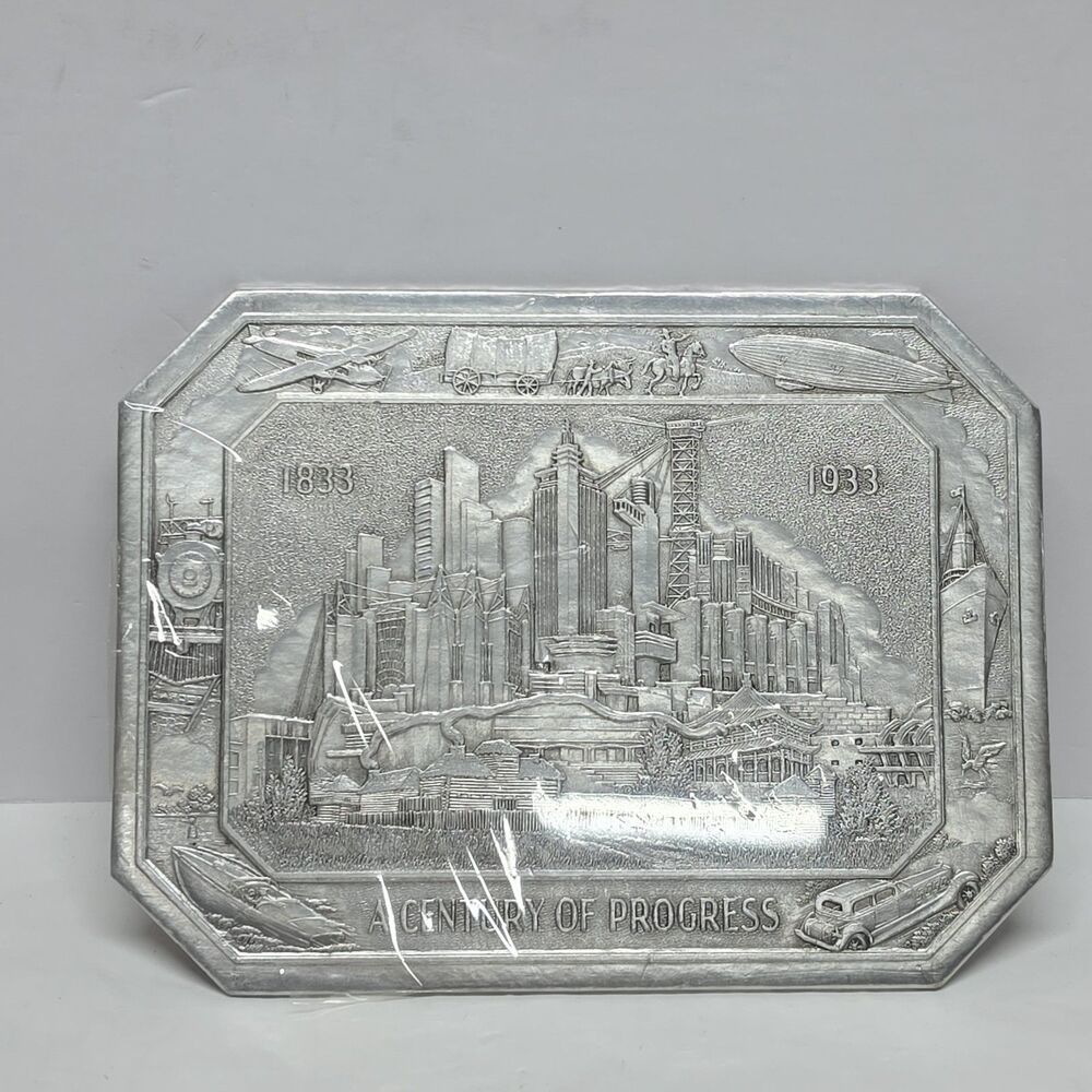 Vintage 1933 Century Of Progress Worlds Fair Chicago Stainless Table Placemat